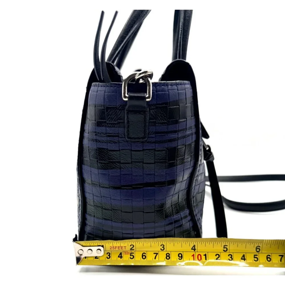 Coach Style 31001 Bleeker Blue Black Woven Leather Satchel Crossbody‎ Small Bag